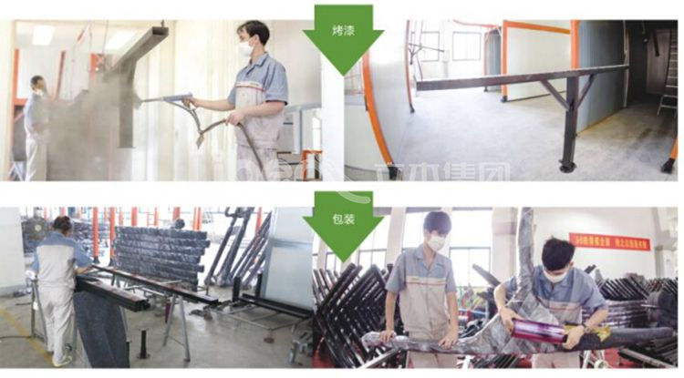 蹦床定制生产工艺流程-烤漆，包装